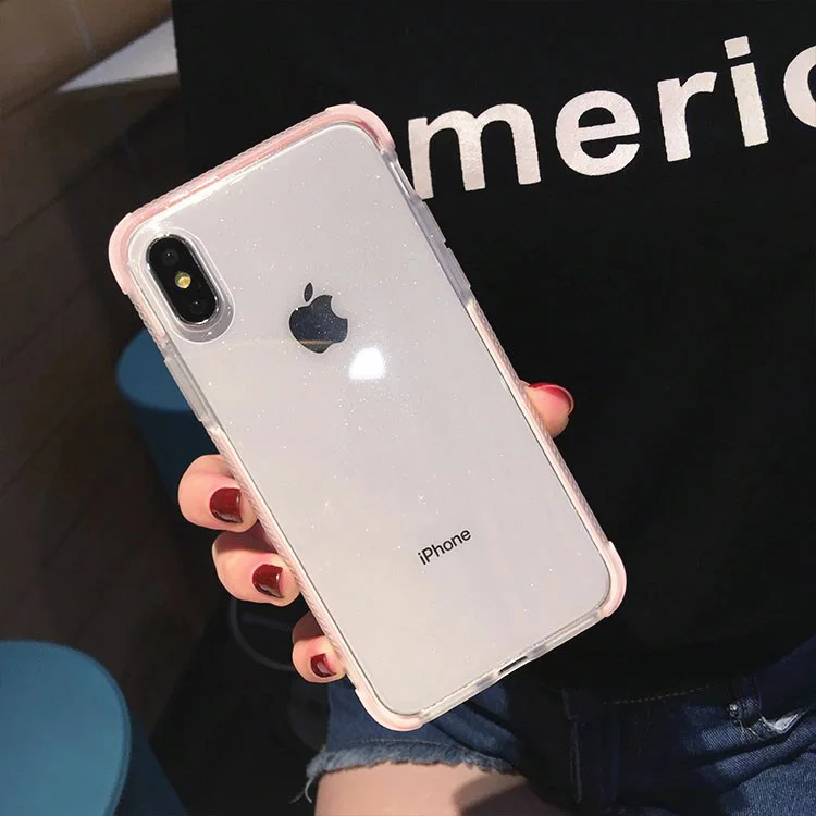 Блестящие Порошковые чехлы для телефонов iPhone X, XR, XS, MAX, XMAX, 10, 8, 7 Plus, 6, 6 S, прозрачный мягкий ТПУ противоударный чехол с логотипом