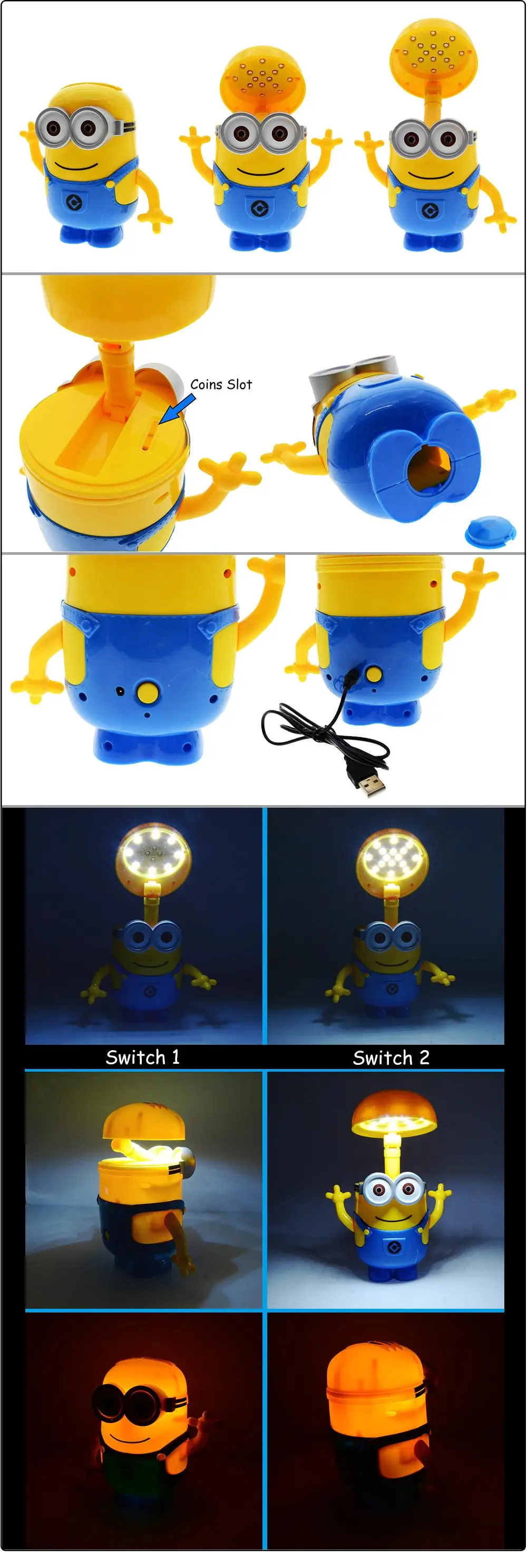Lâmpada dos Desenhos Conduzida da Noite do Quarto do Bebê Dormir a Noite Decoração da Lâmpada de Mesa Minions Novidade Baymax Crianças Animados Luz Lâmpada Bed 7 Luzes noturnas