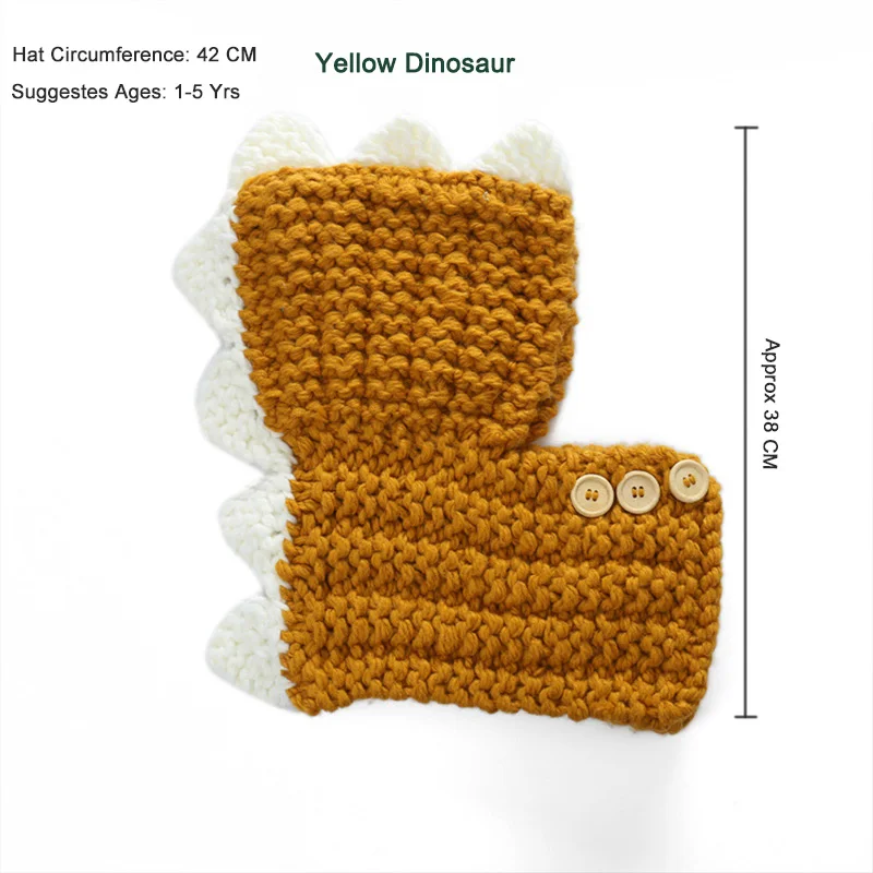 Yellow Dinosaur Шапки с шарфом для малышей от 1 до 7 лет, Детские Зимние теплые шапки, шапки с рисунком лисы и динозавра для мальчиков и девочек, Осенняя детская вязаная шапочка, плащ - Цвет: Yellow Dinosaur