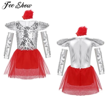 

New Children Jazz Dance Dress Girls Red Sequins Princess Modern Dance Costumes For Kids Halloween Costume Performance Suit