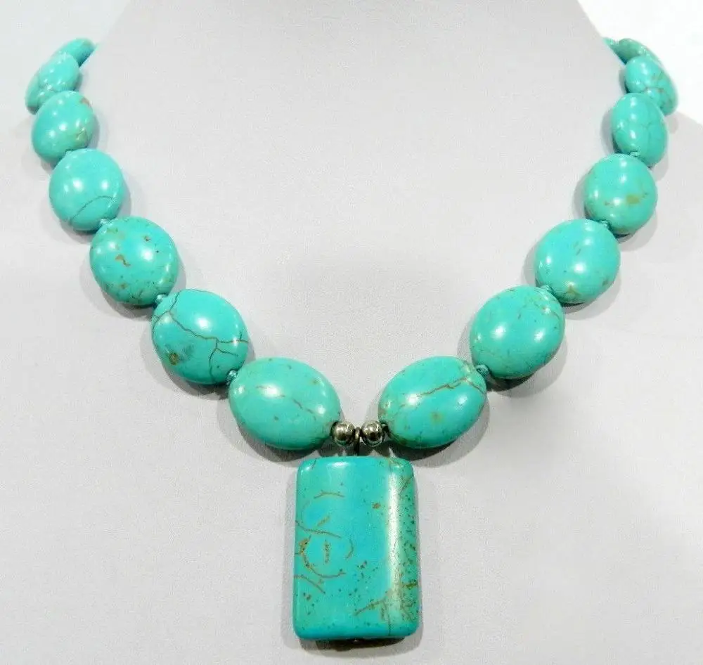 

TURQUOISE GEMS EGG-SHAPED & RECTANGULAR NECKLACE 18"AAA