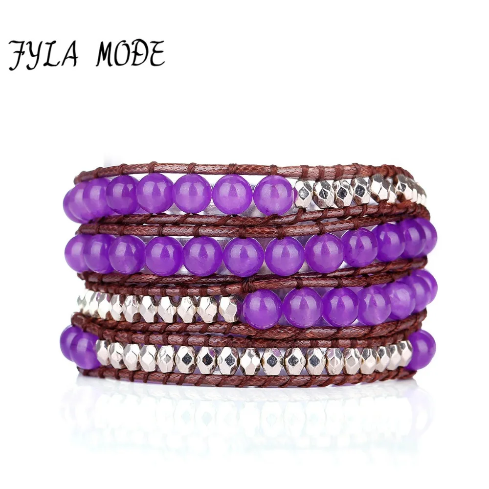 

Fyla Mode Newest Natural Purple Bead with Silver Faceted Bead Wrap Bracelet Wholesale Fashion Woven Wrap Bracelet Women Bracelet