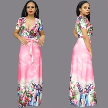 Сари индийское полиэфирное платье сари хлопок Новые европейские популярные модели цифровой печати V сексуальная высокая талия юбка Воротник