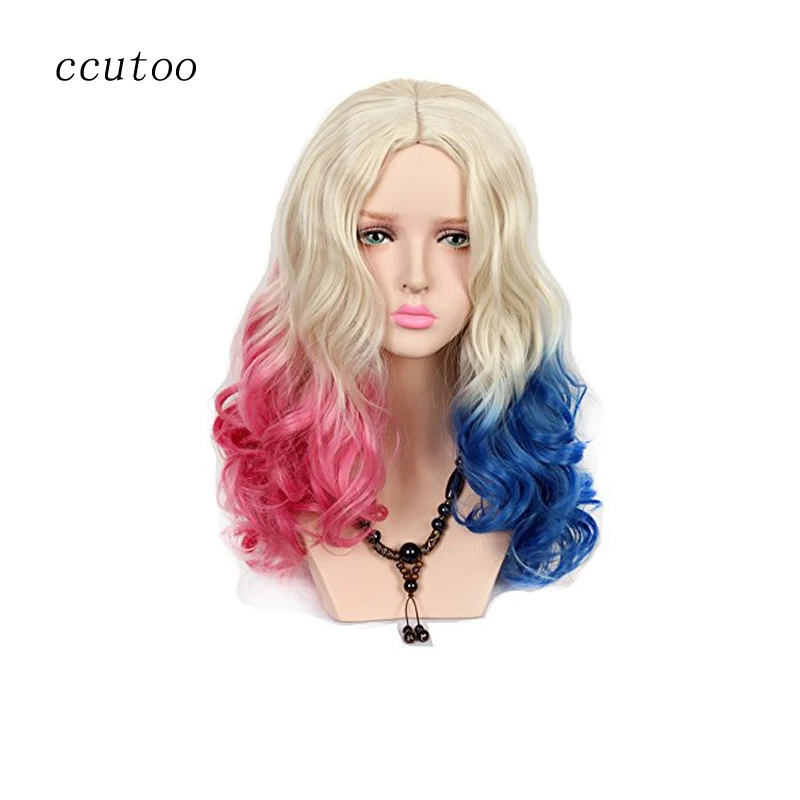 

ccutoo Dyed Color Synthetic Long Wavy Blonde Pink Blue Ombre Batman Suicide Squad Harleen Quinzel Harley Quinn Cosplay Full Wigs