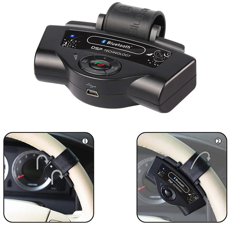 

Bluetooth Car Kits Built-in battery MP3 player Steering Wheel speakerphone Portable Support A2DP Car Charger free shipping