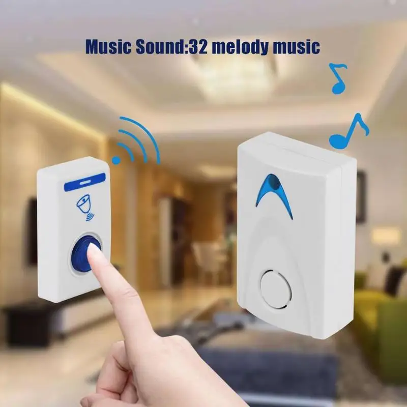 

LED DC3V LED Wireless Chime Door Bell Battery Powered 32 Tune Songs 1 Remote Control + 1 Wireless Doorbell Home Doorbell