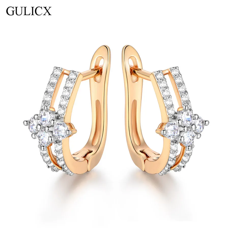 

GULICX Brand Fashion New Piercing Hoop Earring for Women Gold-color Earing Round Crystal CZ Wedding Jewelry E228
