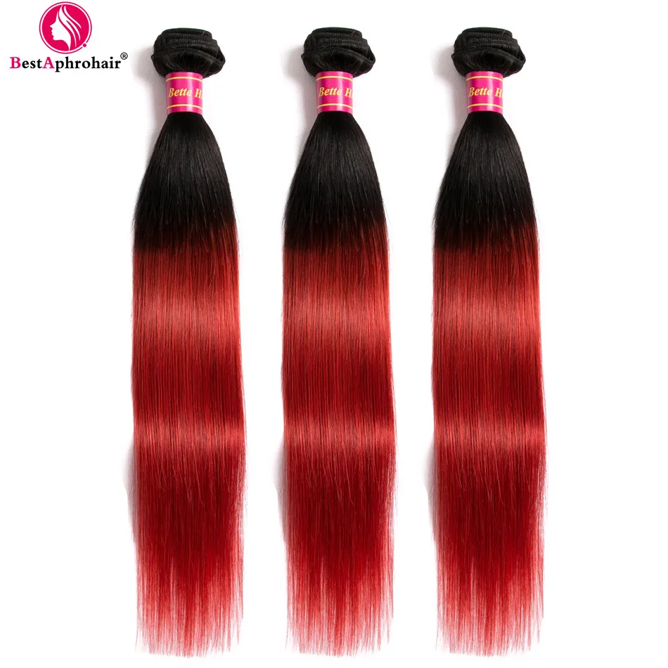 T1B/Red Straight Hair 3 Bundles Deals Ombre Brazilian Hair ...