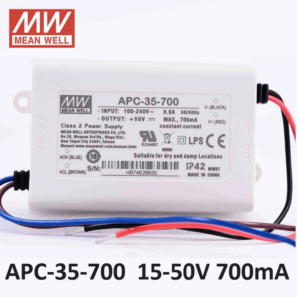 блок питания регулируемый Оригинал Meanwell LED driver APC 35 700 один выход Вт 15 ~ 50 В 700mA Mean well