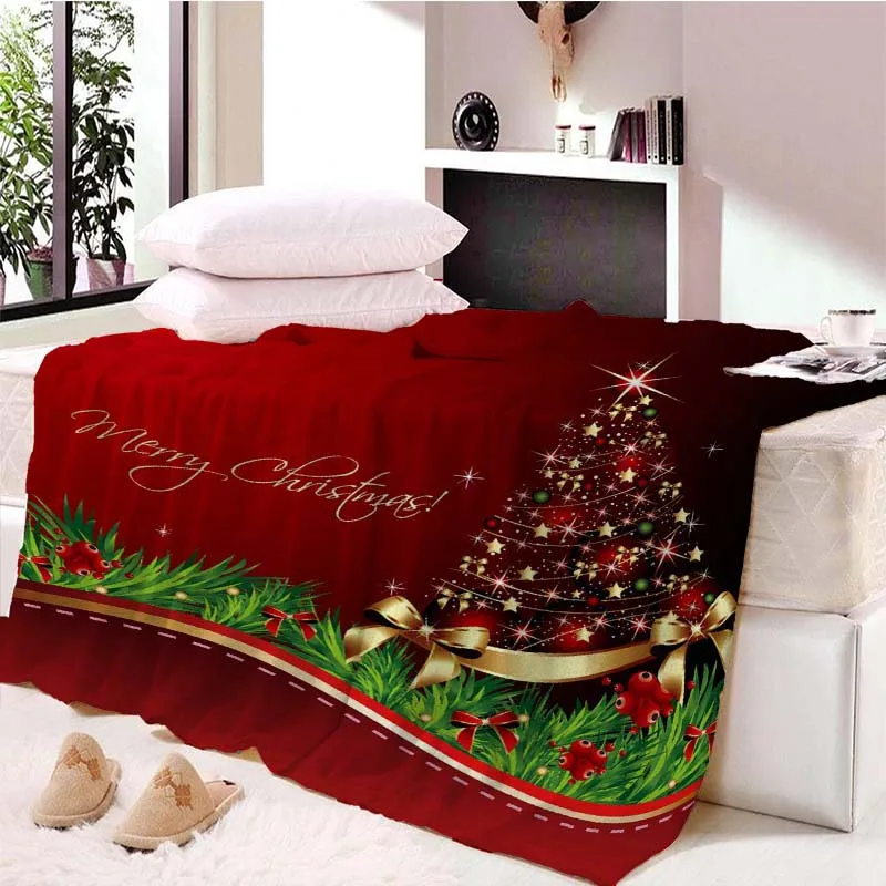 

Kids Blankets for Beds Printed Pastoral Scenic Winter Rectangle Flannel Christmas Tree White Blanket Dropship