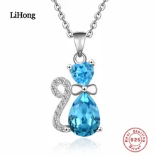 925 Sterling Silver Popular Blue sky Gato Animal Pingente Colares com Roxo Claro CZ Brincos Jóias Das Mulheres De Luxo