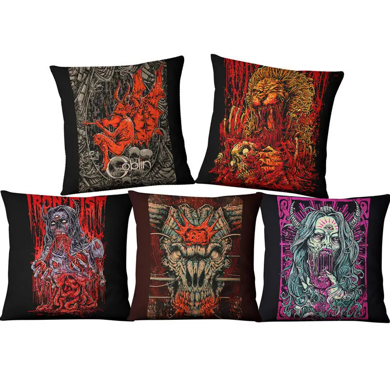 

Sugar Skull Cushion Cover Coffee House Punk Skull Art Linen Blend Pillowcase Home Decorative Throw Cushion Pillow Case