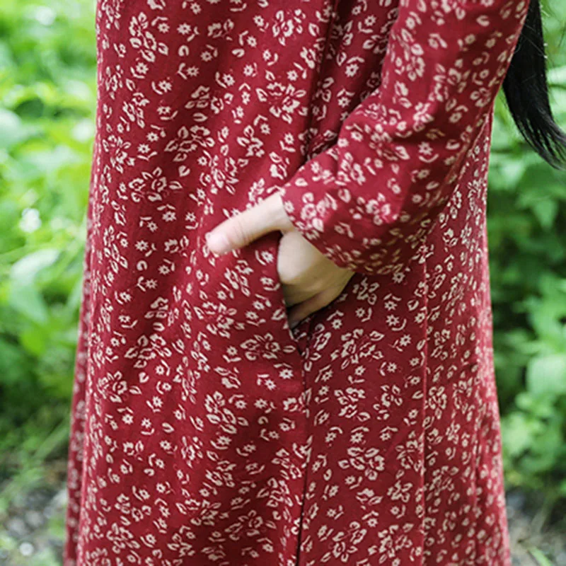 EaseHut цветочное женское Макси длинное платье цельное с v-образным вырезом с длинным рукавом хлопковое льняное платье кафтан цельное женское весеннее летнее платье