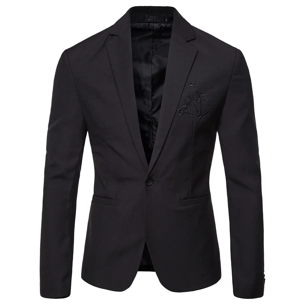 Модный мужской блейзер, деловой Повседневный пиджак с вышивкой, однотонный мужской пиджак, классический черный пиджак для свадебной вечеринки, верхняя одежда, пальто