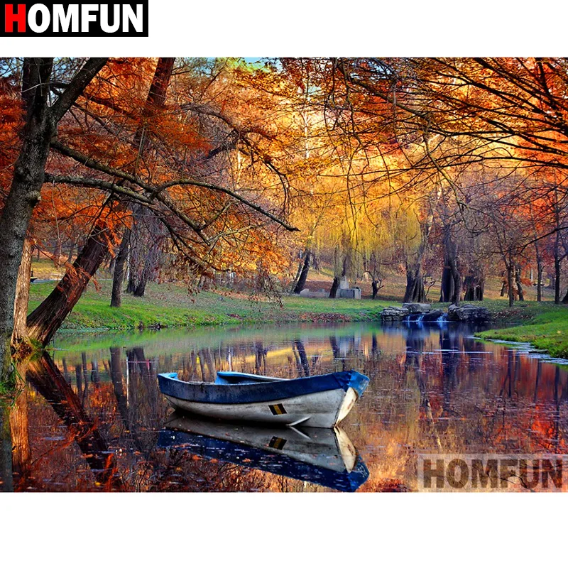 

HOMFUN Full Square/Round Drill 5D DIY Diamond Painting "Boat tree scenery" 3D Diamond Embroidery Cross Stitch Home Decor A19745