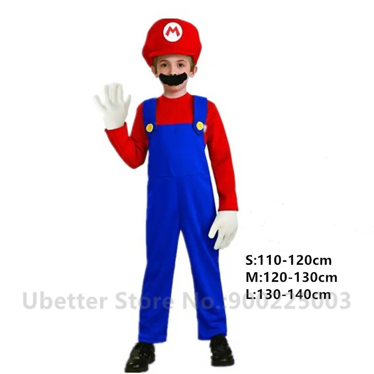 Halloween Cosplay Super Mario Bros Costume For Kids Adults Funny Party Wear Cute Plumber Mario Luigi Set Children Clothes C011 - Color: Kids Boys Red