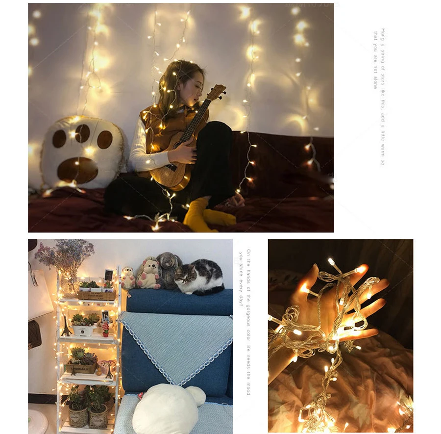Светодиодный светильник-гирлянда с серебряной проволокой, теплая белая Гирлянда, украшение для дома, Рождества, свадьбы, вечеринки, питание от батареи, 10 м