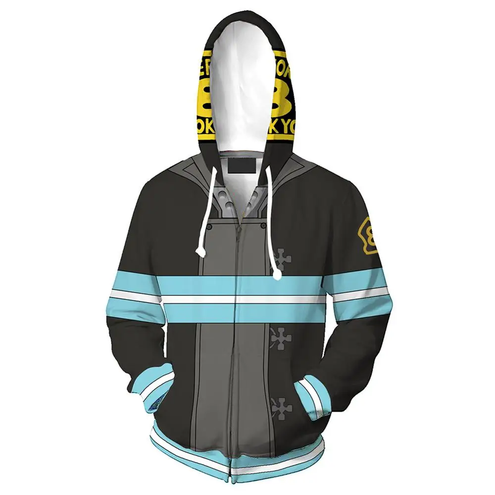 Аниме Enn No Shouboutai Fire Force толстовка с 3d принтом костюм для косплея пиджак свитшот на молнии с капюшоном