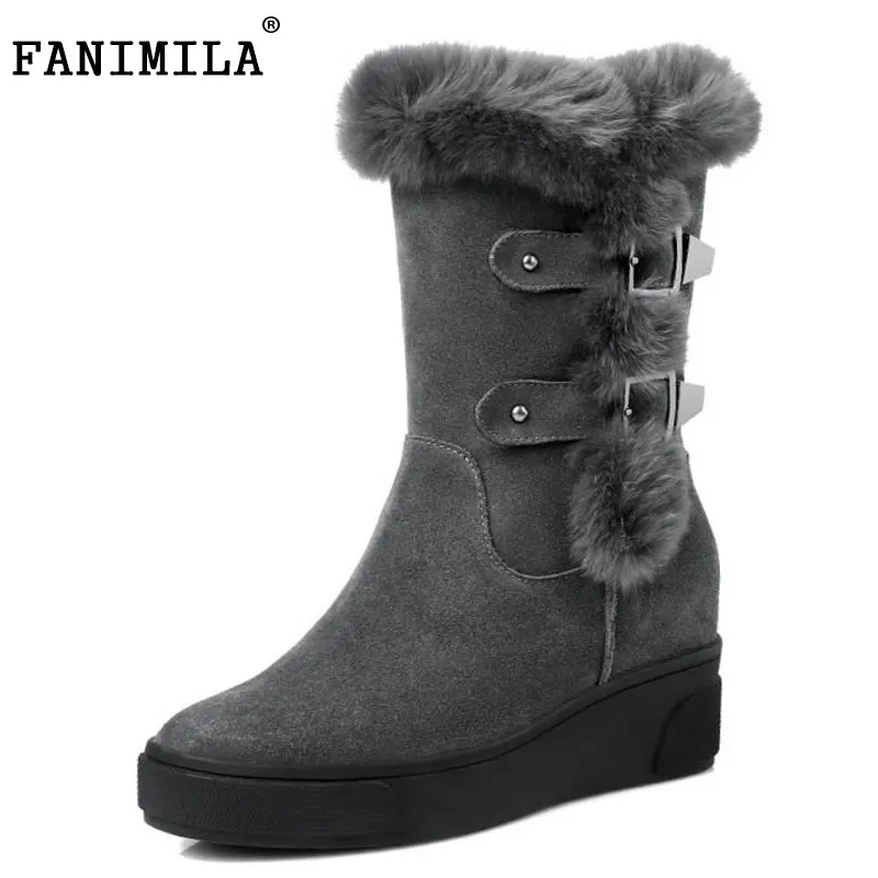 

FANIMILA Women Real Leather Snow Boots Platform Warm Fur Wedges Boots Cold Winter Shoes Short Botas Women Footwears Size 34-39