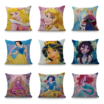 

Decorative cushion cover princess cotton linen cartoon picture printed square pillow cover sofa car bed home decor throw pillows