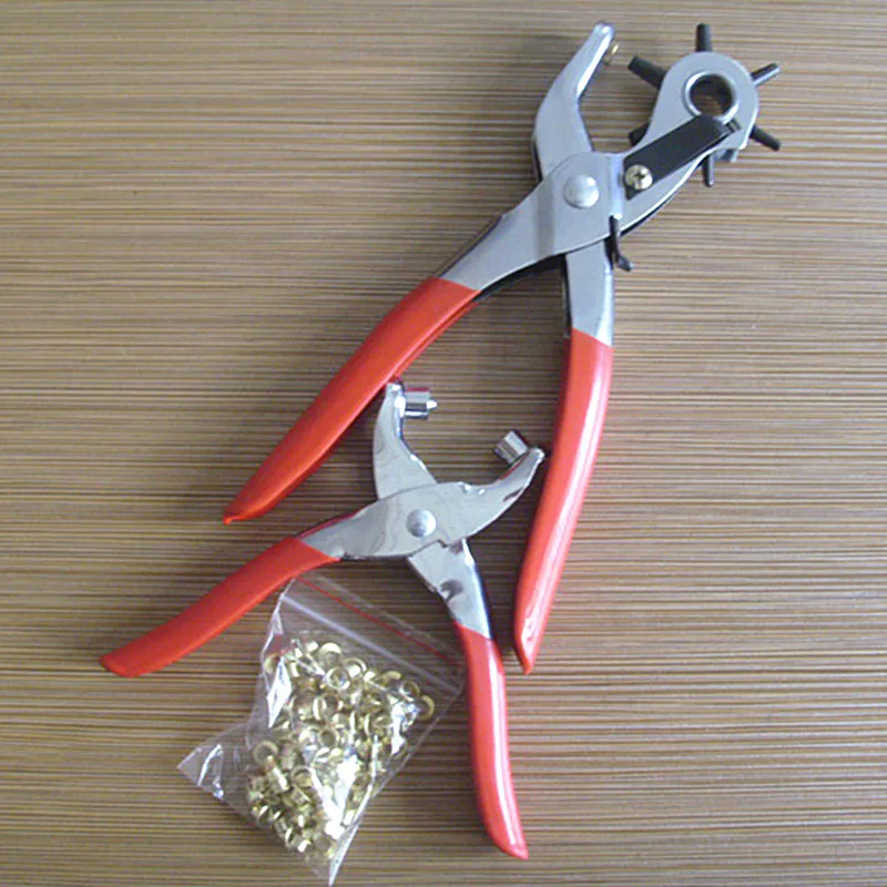 Duty Leather Hole Punch Hand Pliers Belt Holes Punches + Eyeylets Pliers +80pcs Eyeylets Grommet Setting Tool 2pcs/set