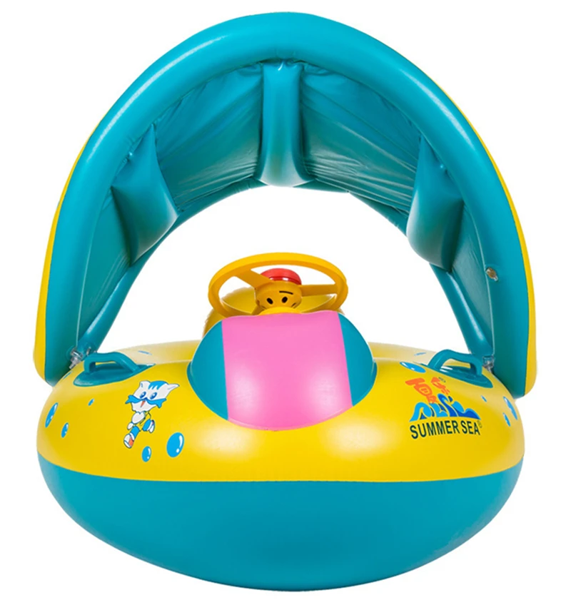 Baby Safe Inflatable Swimming Ring Pool Infant Swimming Pool Float Adjustable Sunshade Seat Baby Bathing Circle Inflatable Wheel