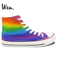 Wen Hand Painted Shoes Original Design Custom Sneakers Gradual Change of Color Colorful High Top Men Women’s Canvas Sneakers