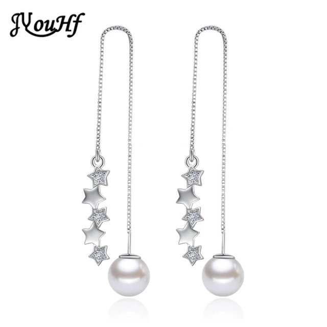 Jyouhf Brand Fashion Shiny Star Cubic Zirconia Drop Earrings White Jyouhf Brand Fashion Shiny Star Cubic Zirconia Drop Earrings White Gold Color Ear Wire Chain Long