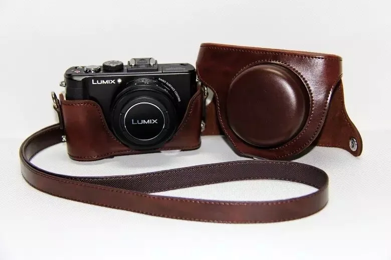 Plein de fond de protection douverture Version protection en cuir PU Camera Bag Case avec trépied design Compatible pour Panasonic Lumix DMC-G GF7K GF7 avec lépaule de cou de ceinture noire