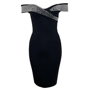 

2019 New Evening Party Dress Bandage Dress Vestidos Clothing Celebrity Sexy Slash Neck Club Black Elegant Autumn Style Dresses