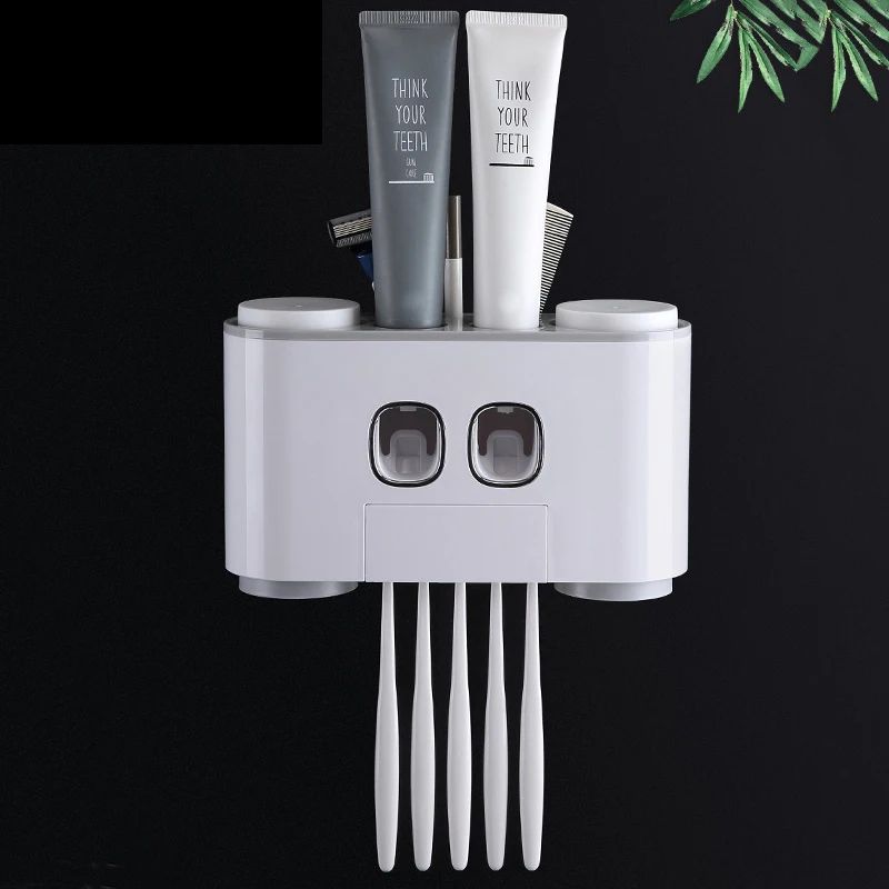 Online AODMUKI baño dispensador automático de pasta de dientes exprimidor de pasta de dientes montado en la Pared Soporte de cepillo de dientes juego de accesorios de baño