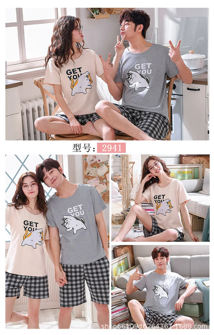 QWEEK Корейская версия короткий рукав, удобная одежда для дома, женские пижамы летняя футболка с рисунками из мультфильмов ручной работы, пижама с принтом «женский пижамный комплект из хлопка из двух предметов