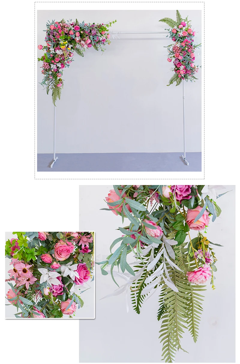 JAROWN Artificial Silk Flower Wrought Iron Stand Flower Row Set Outdoor Decorative Wedding Flower Arches Floral Welcome Decoration (7)