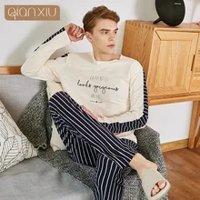 Весна пары домашняя одежда для мужчин повседневное полосатый пижамы для девочек мужской хлопок рубашки с длинным рукавом