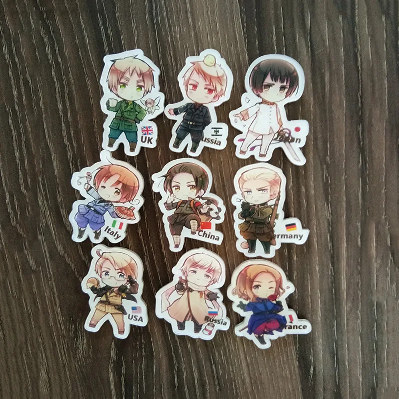 

9PCS/SET Axis Powers Hetalia UK Prussia Russian France Funny Design Brooch bijouterie Intereasting Badge Pin Brooch