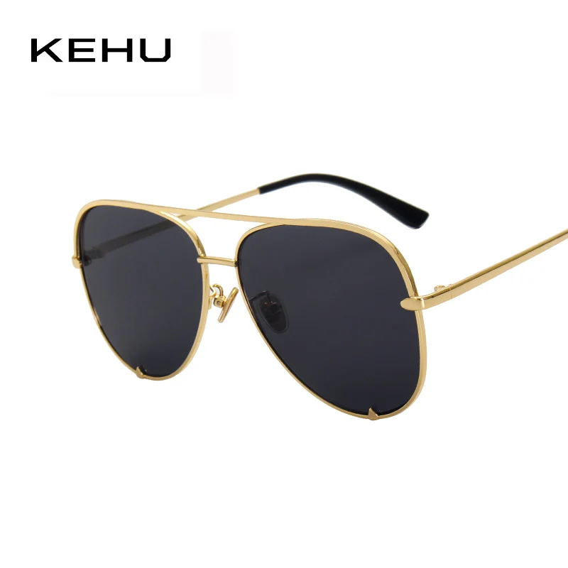 

KEHU New Fashion Men Flat Lens Double Bridge Sun Glasses Brand Sunglasses Women Sun Glasses Metal Frame Eyewear K9101