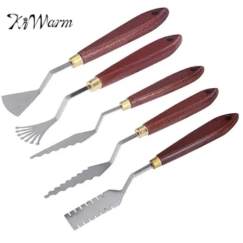 

KiWarm 5Pcs Practical Oil Knives Artist Stainless Steel Spatula Palette Knife Set Oil Painting Mixed Scraper DIY Craft Supply