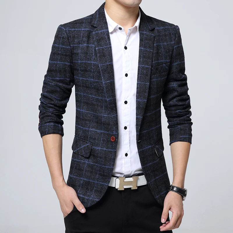 2017 New Arrival Business mens blazer Casual Blazers Men lattice Formal jacket Popular Design Men Dress Suit Jackets