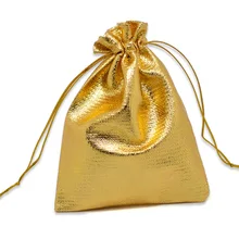 DoreenBeads Терилен ткань сумки Drawable Прямоугольник Золотой 12 см x 9 см(4 6/" x3 4/8"), 3 шт