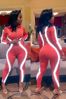 

UIDEAZONE 2019 New Arrival Fashion Personality Fluorescent Strip Stitching Night Vision Long-sleeved Trousers Zipper Jumpsuit