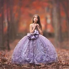 Роскошные платья с цветочным узором для девочек, с объемной цветочной аппликацией, со съемным бантом, бальное платье для дня рождения, свадьбы, Модное пышное платье