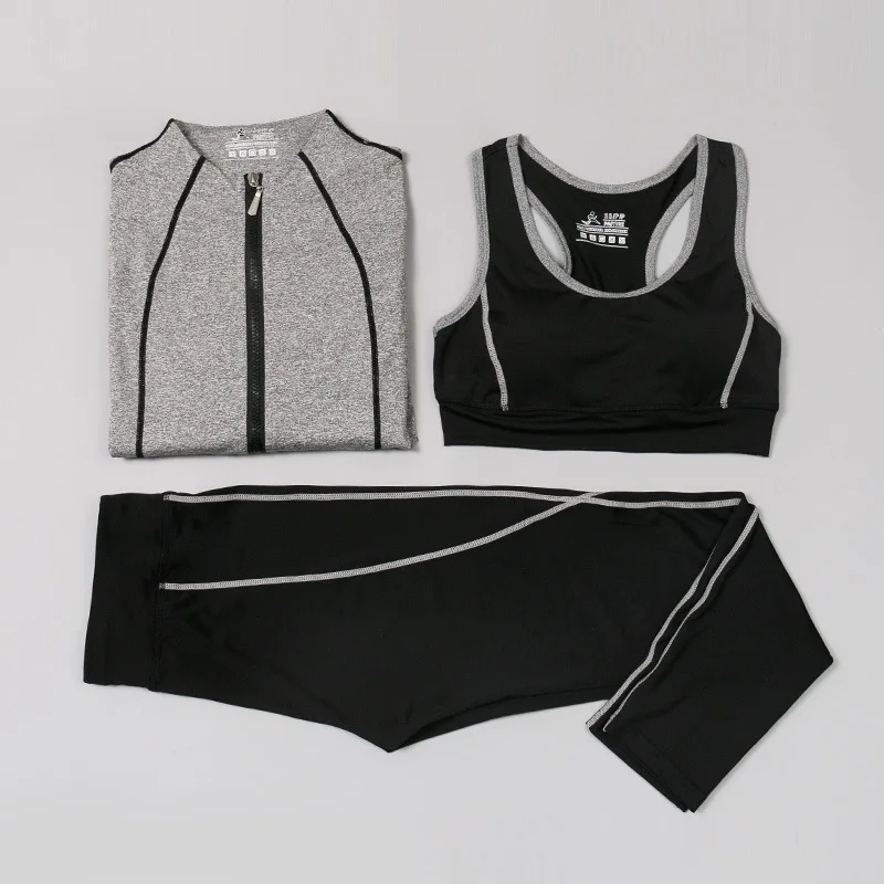 3 шт., спортивная одежда для женщин, одежда для спортзала, спортивный костюм для бега, комплект одежды для тренировок, женский спортивный бюстгальтер+ штаны для йоги, леггинсы, комплект - Цвет: Light gray