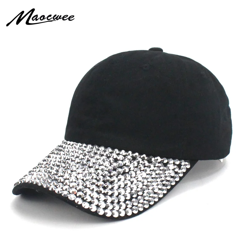 Black Fashion Women'S Rhinestone Hats Luxury Female Baseball Cap Bling
