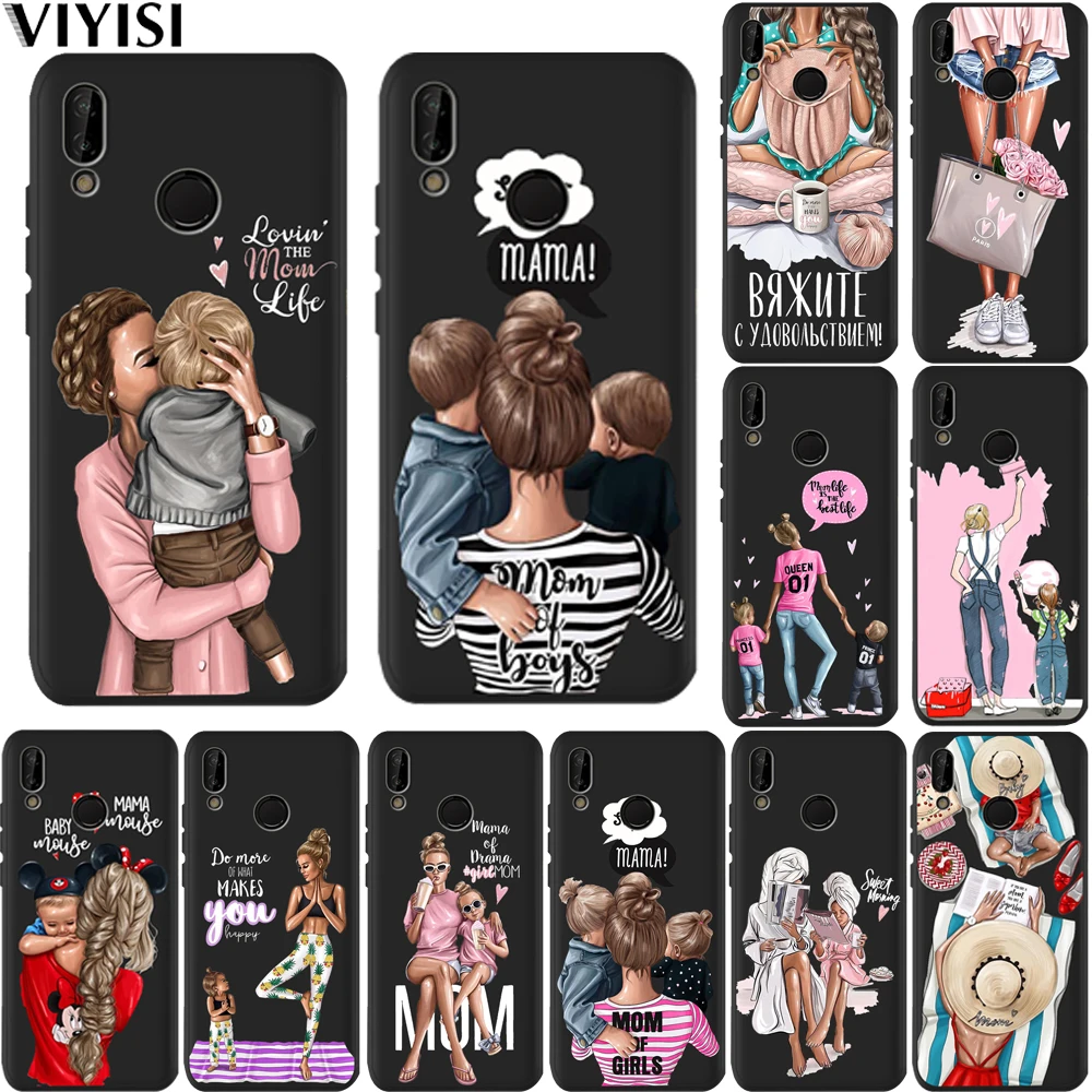 

Case For Huawei P30 Pro For huawei p20 lite Mate 20 Honor 8 10 PSmart Brown Hair Mama Baby Mouse Super Mom Girl Etui Cover Coque