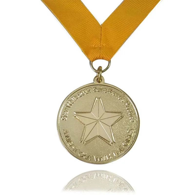 

Custom Zinc Alloy Gold Plated Sandblasted Sports Medal and Ribbon