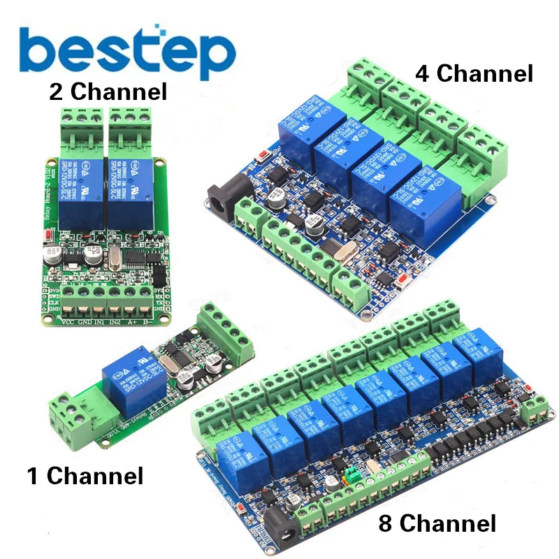Модуль релейного переключателя Modbus Rtu 1 2 4 8 каналов 12 В вход/выход RS485 / TTL