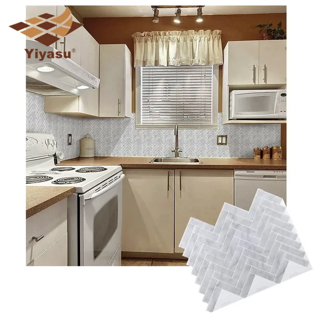 Self Adhesive Mosaic Tile White Gray Marble Herringbone Wall Decal Self Adhesive Mosaic Tile White Gray Marble Herringbone Wall Decal Sticker Diy Kitchen Bathroom Home Decor