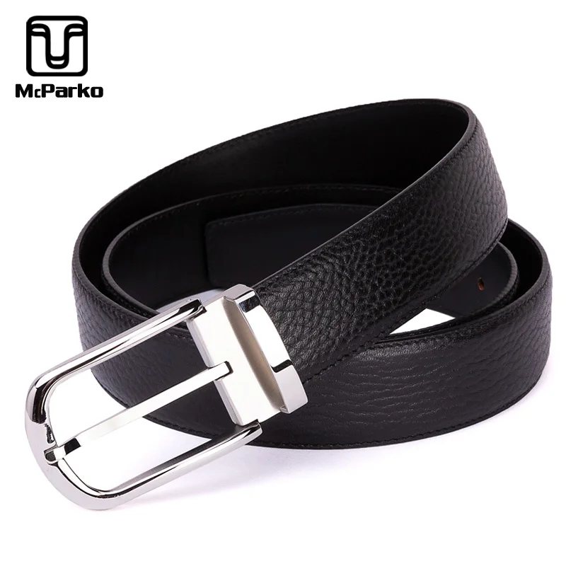 

McPARKO men belts genuine leather Stainless Steel Buckle men leather belt black Luxury mens webbing belt high quality pin buckle
