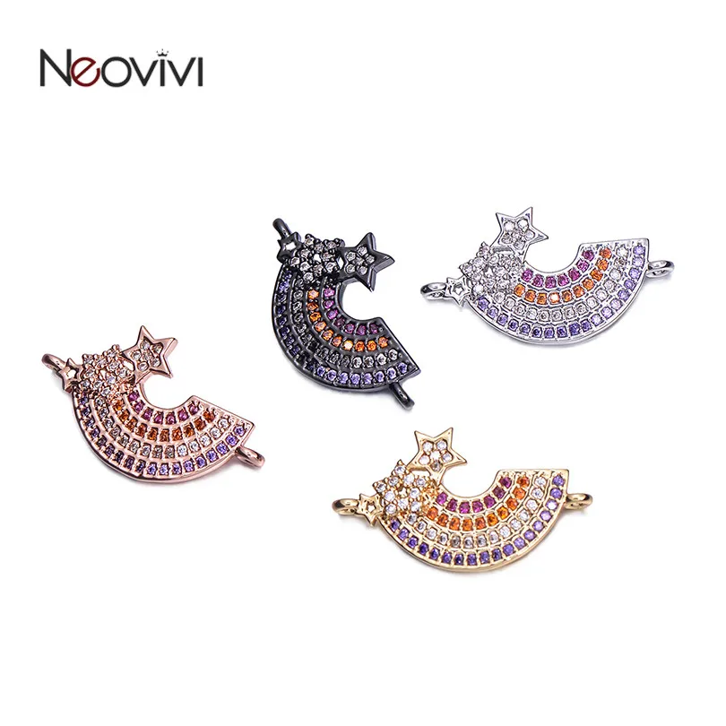 

Neovivi Rainbow Moon Star Charms for Bracelets Necklace Handmade Accessories for Jewelry Making Micro Pave Colorful CZ DIY Beads