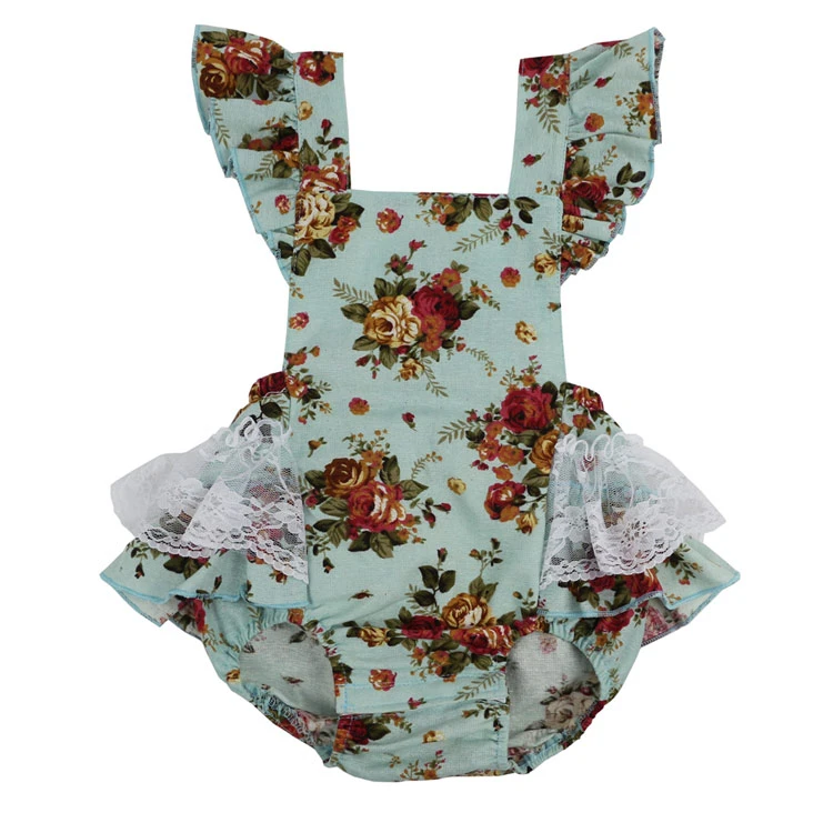 New Floral design  Girl Toddler cotton linen baby rompers cute lace ruffle romper girls summer style clothing,baby girl romper Baby Bodysuits for girl 